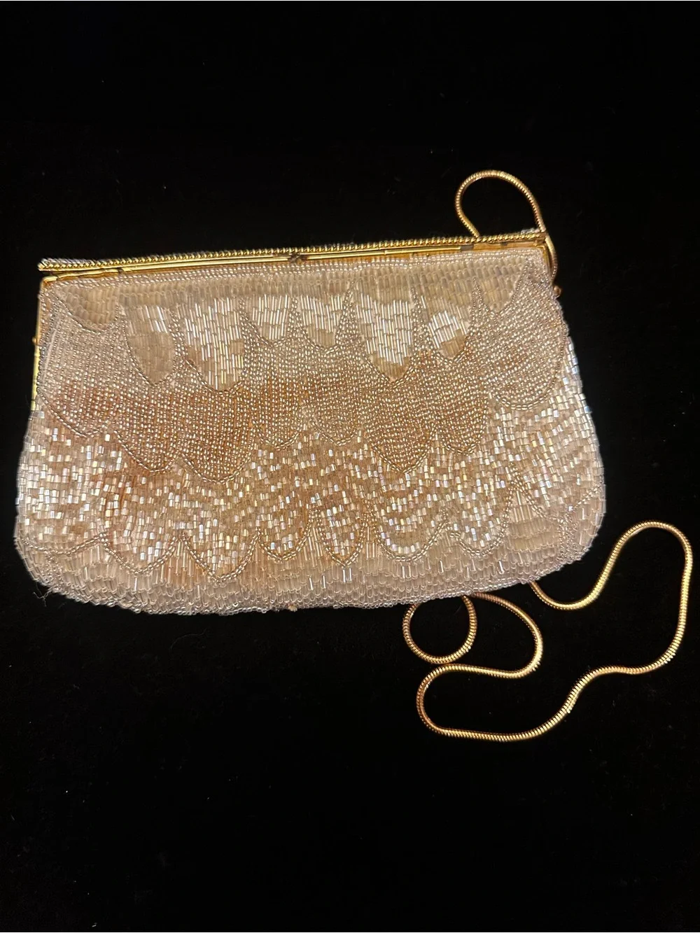 Vintage Carla Marchi Beaded clutch with Gold tone Snake Chain/AS IS